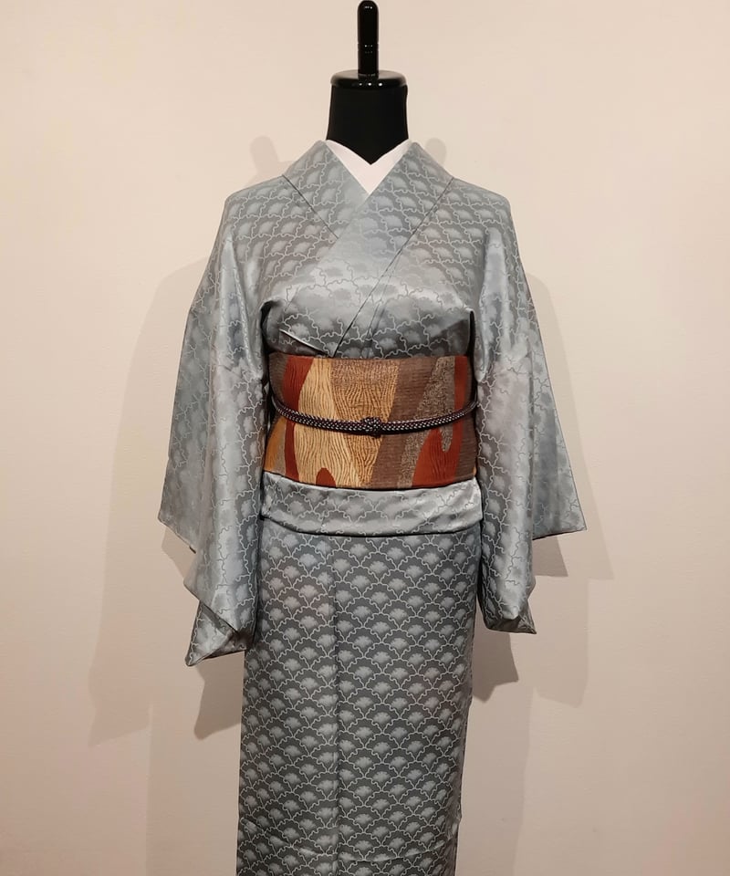 雪輪柄の紬お着物袷