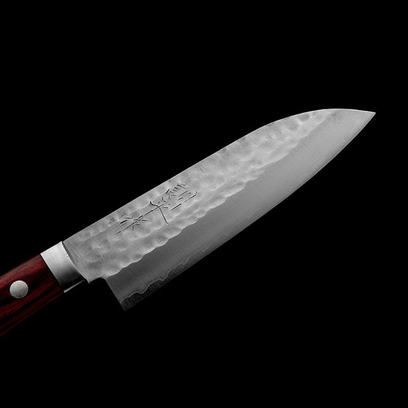 小三徳包丁｜No.4｜VG1ステンレス 槌目 口金有 レッド | 越前打刃物