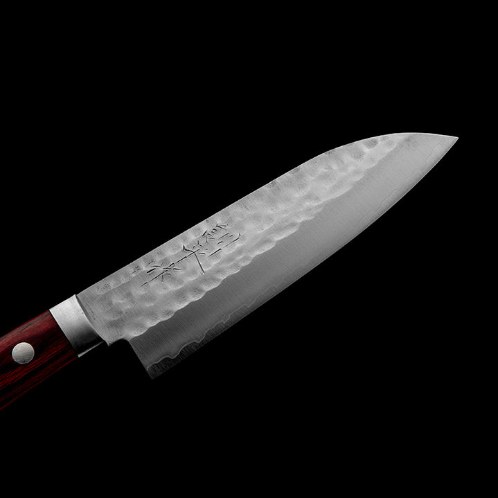 小三徳包丁｜No.4｜VG1ステンレス 槌目 口金有 レッド | 越前打刃物