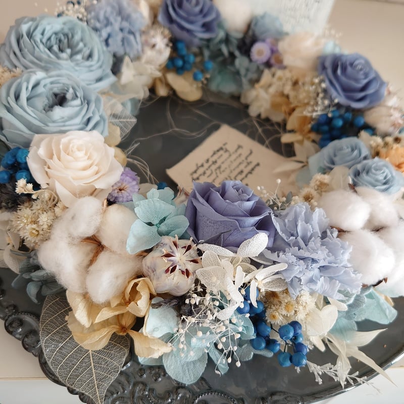 アンティークブルーのシャビーシックリース | flower miscellaneous goo