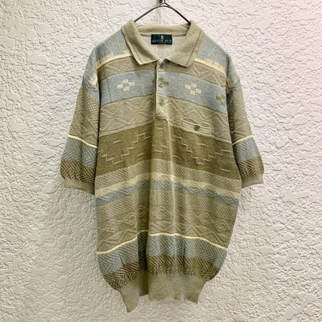 【 linen pattern knit polo shirt】