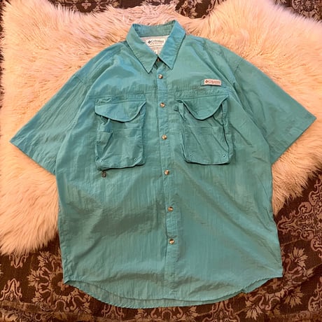 8SM1 HABIT フィッシングシャツ　サーモンピンク　古着used レディース] 1990s~ ヴィンテージ リネンxコットン オープンカラー