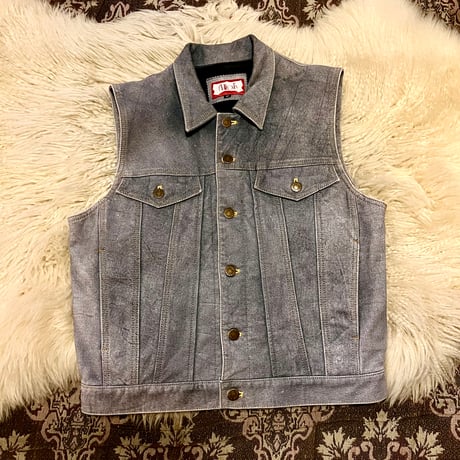 【 denim design leather vest 】