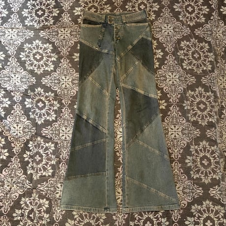 【 patchwork flare denim pants 】