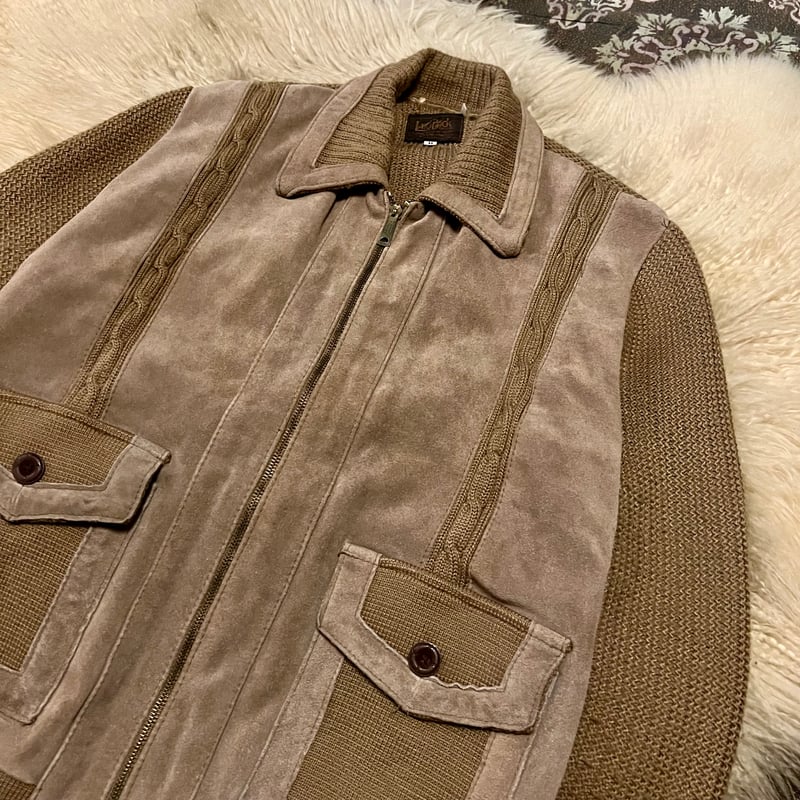 suede leather switching knit jacket 】 | Skele