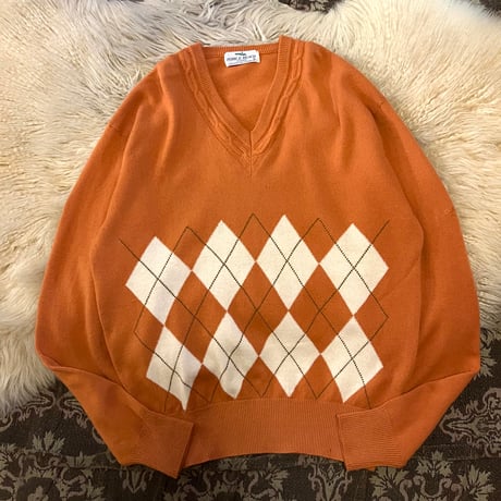 ヴィンテージ　ウールニット　ヘンリーネック　ボーダー　トリコロール　アーガイル アーガイル柄 | STORES