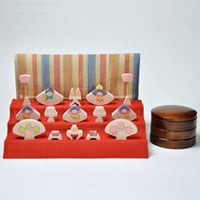 【ひな人形】円びな三段飾り（小）普通垂幕(黄)