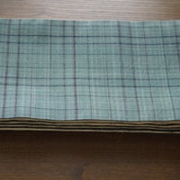 半幅帯　青緑の格子xきなりの立涌