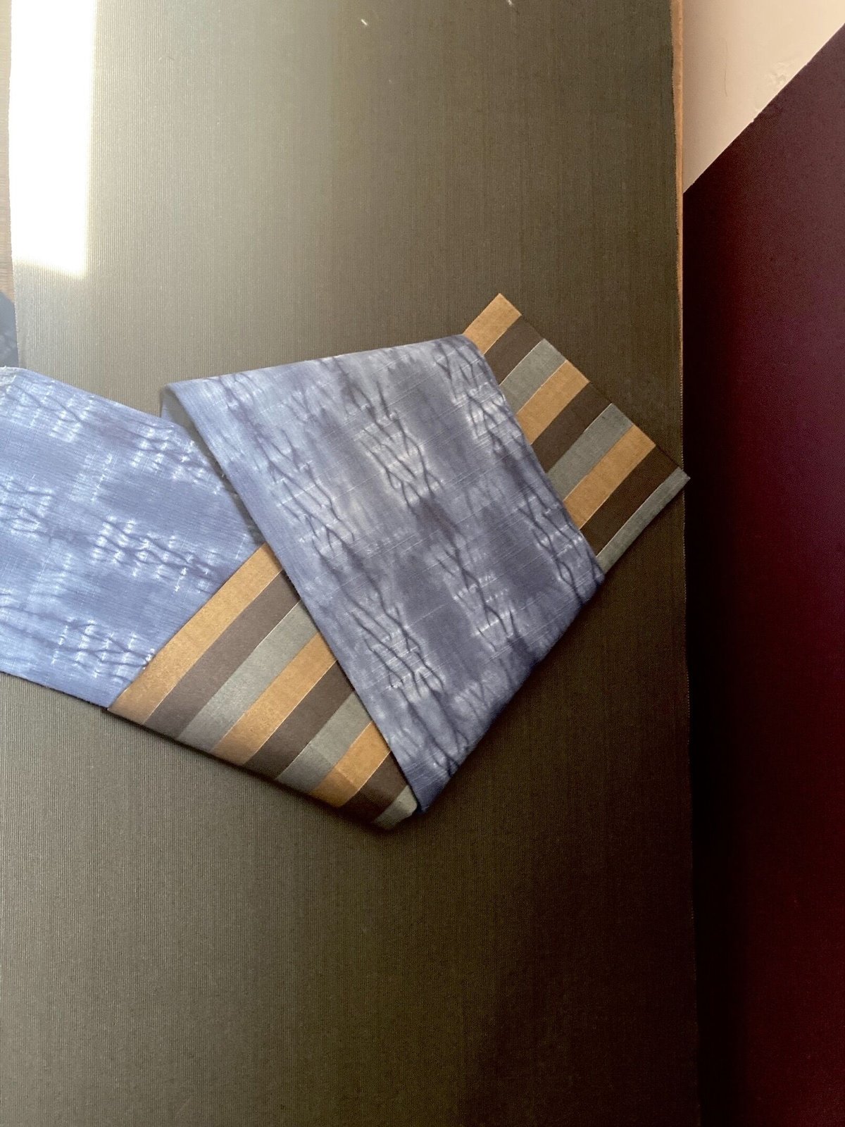 半幅帯 藍染絞りx縞の紬 | 野の草