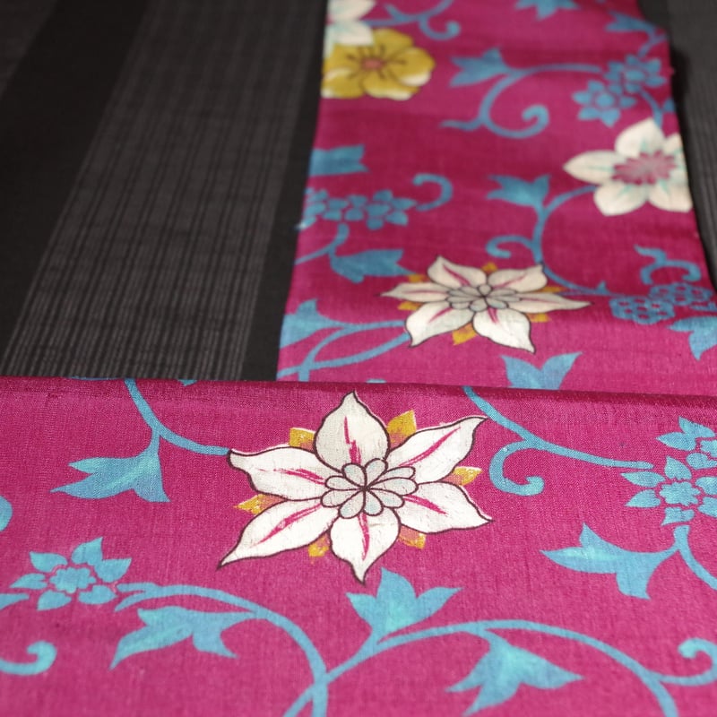 名古屋帯 大正ロマンでポップな花唐草x縞紬 | 野の草