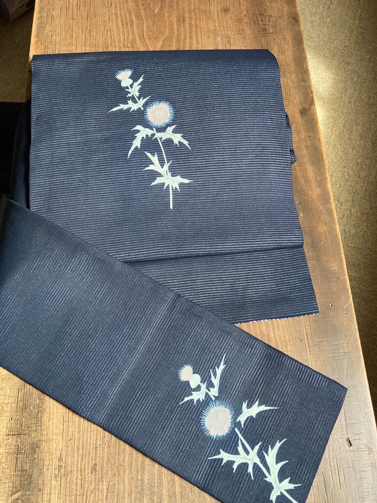 正絹　変わり市松菱形模様　絽名古屋帯の作り帯 名古屋帯 絽にあざみ模様x変り菱つなぎ | 野の草