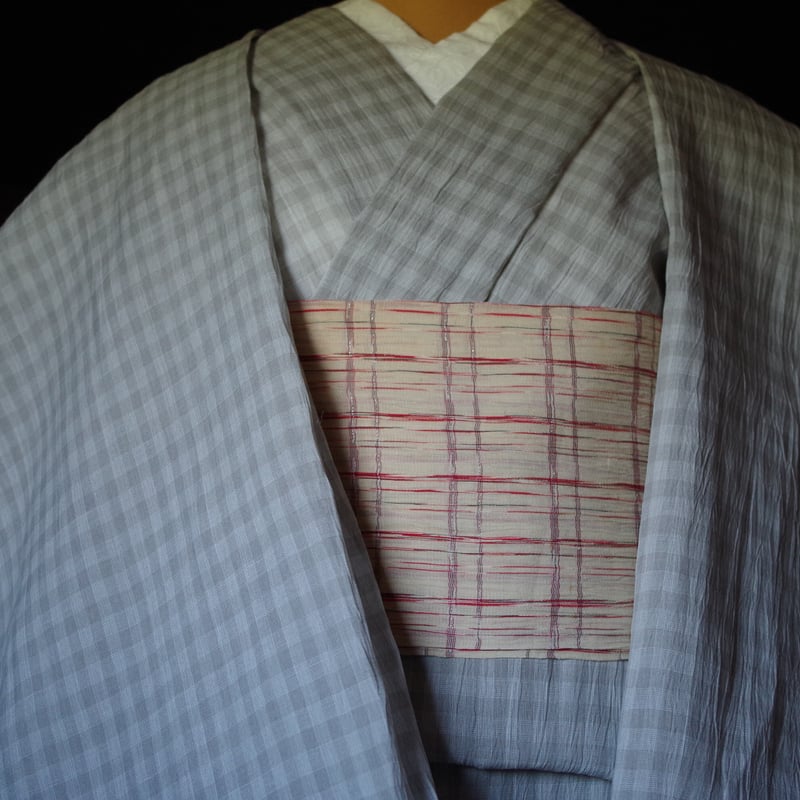 反物 小千谷縮 格子 ねずみ色 | 野の草