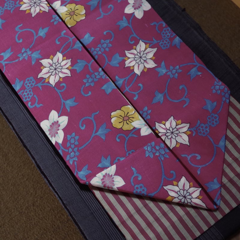 名古屋帯 大正ロマンでポップな花唐草x縞紬 | 野の草