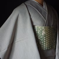 反物　久留米木綿　砂色に青い縞
