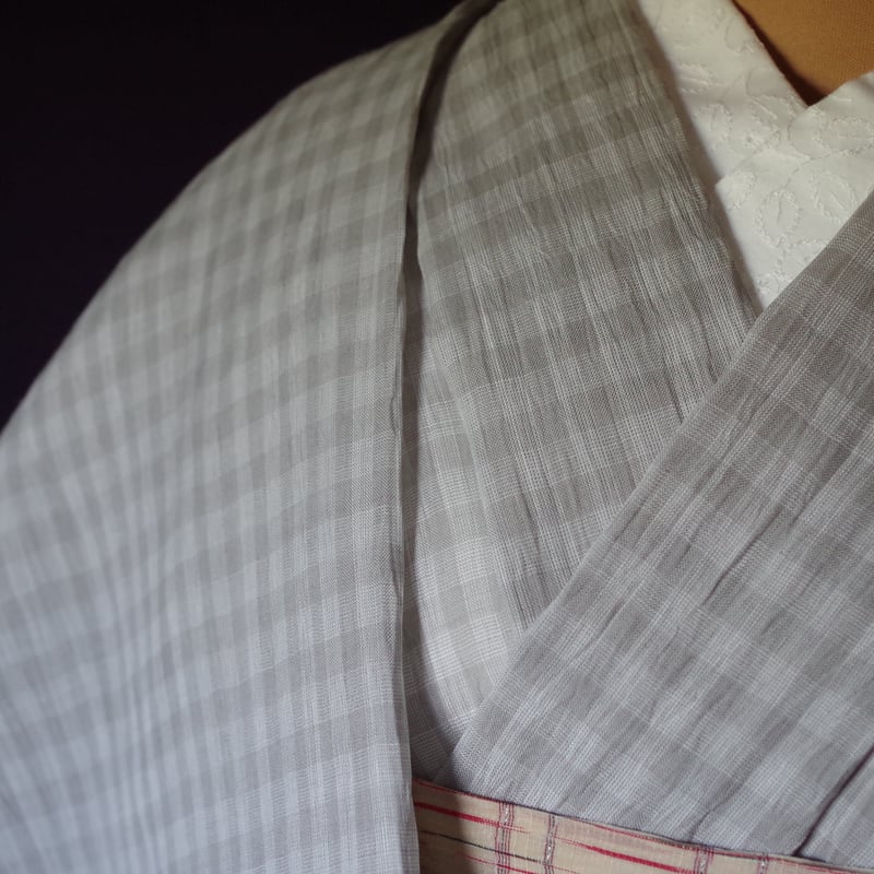 しつけ付き　小千谷縮　グレー　葉 しつけ付き小千谷縮グレー葉