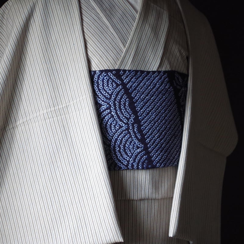 反物 久留米木綿 砂色に青い縞 | 野の草