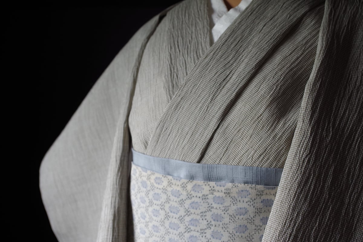 反物 小千谷縮 みじん格子 砂色 | 野の草