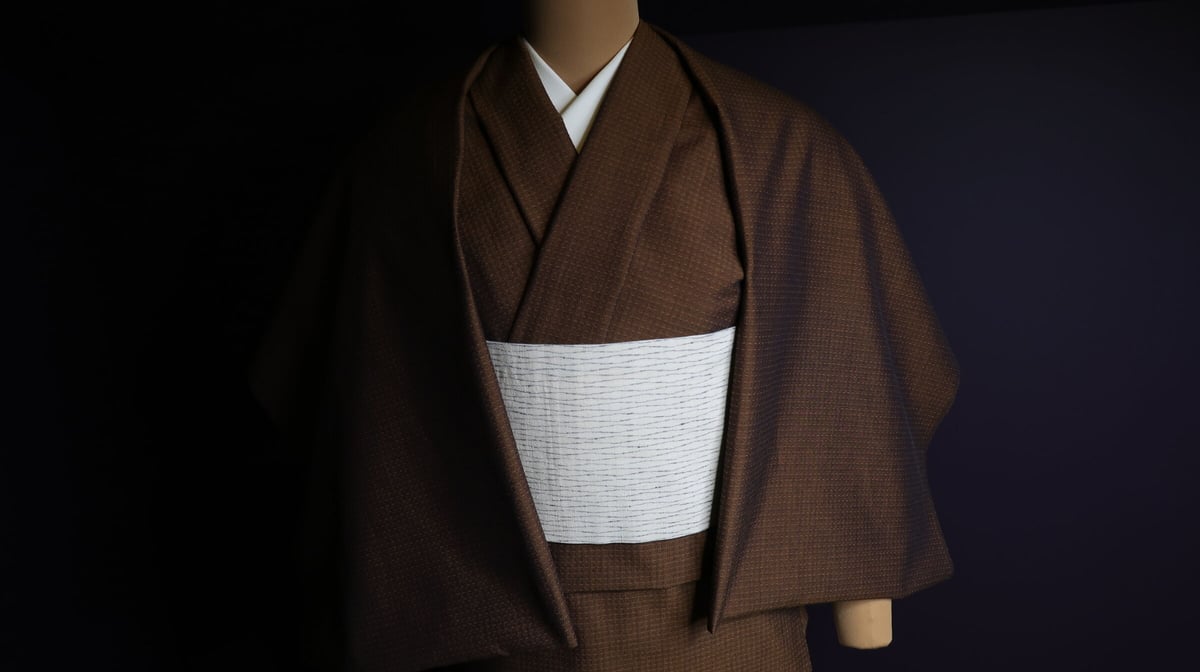 半幅帯 青緑の格子xきなりの立涌 | 野の草