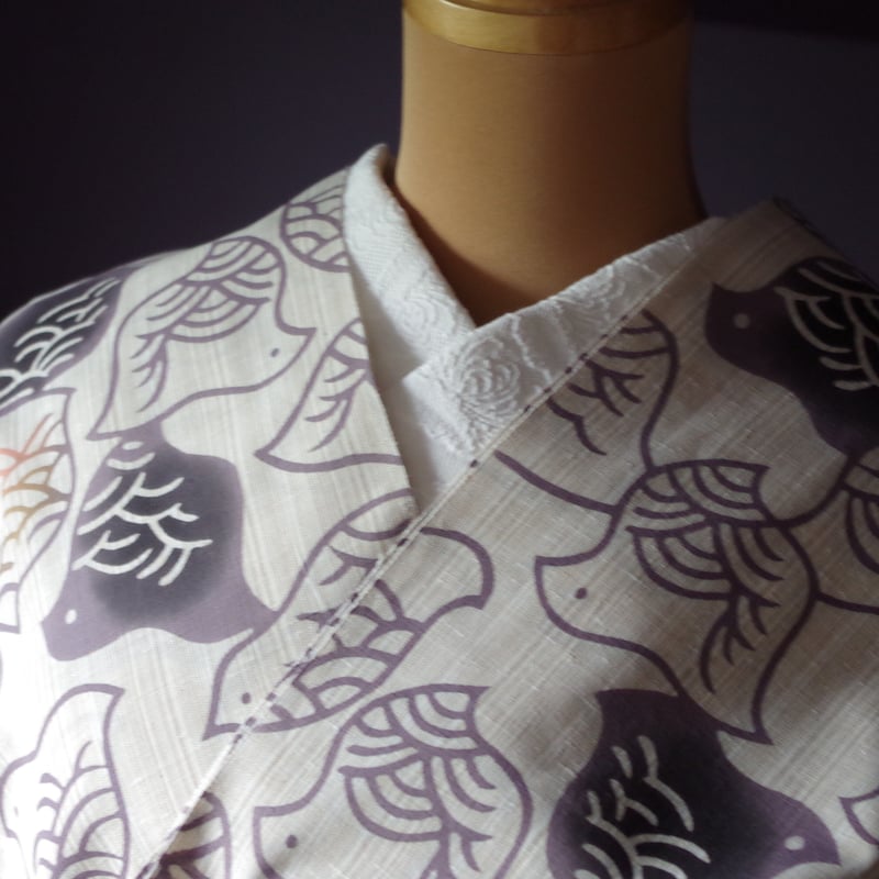 江戸染め丸久ゆかた反物 保管品 綿麻注染浴衣反物「雪中」―