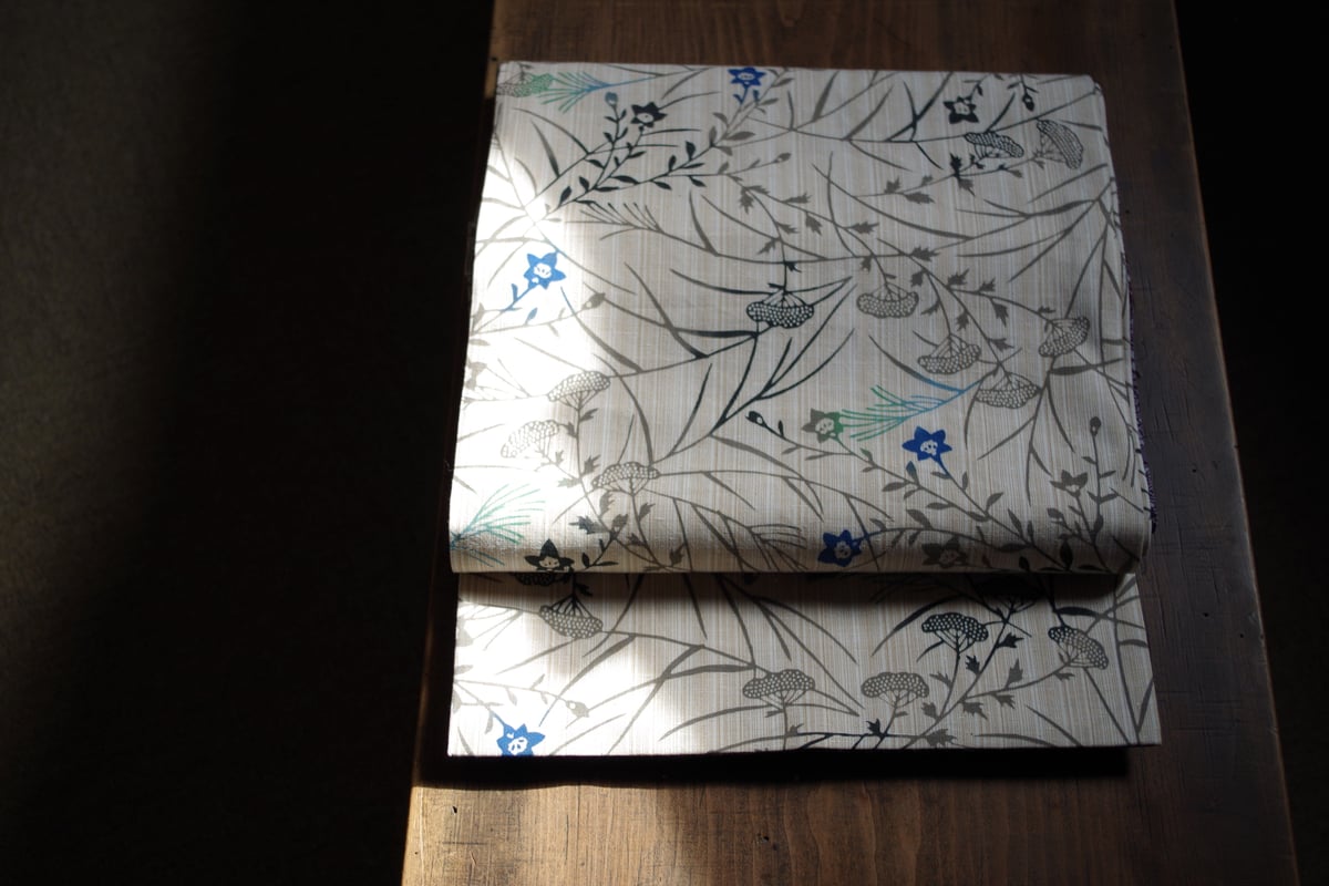 両面名古屋帯 竜田川模様駒絽x秋草模様綿紬 | 野の草