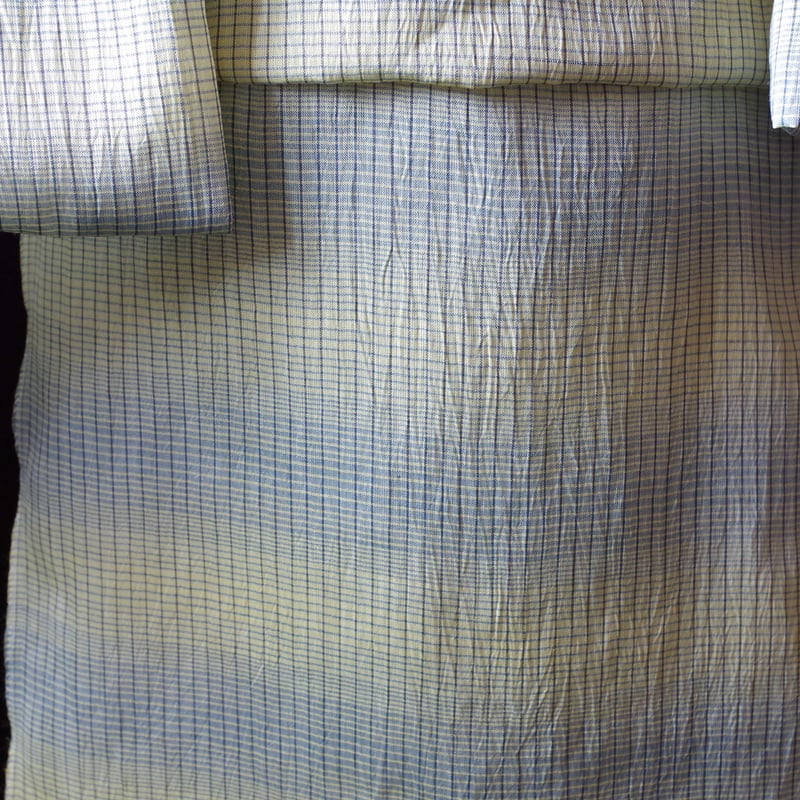 反物 小千谷縮 横段暈し 黄x青 | 野の草