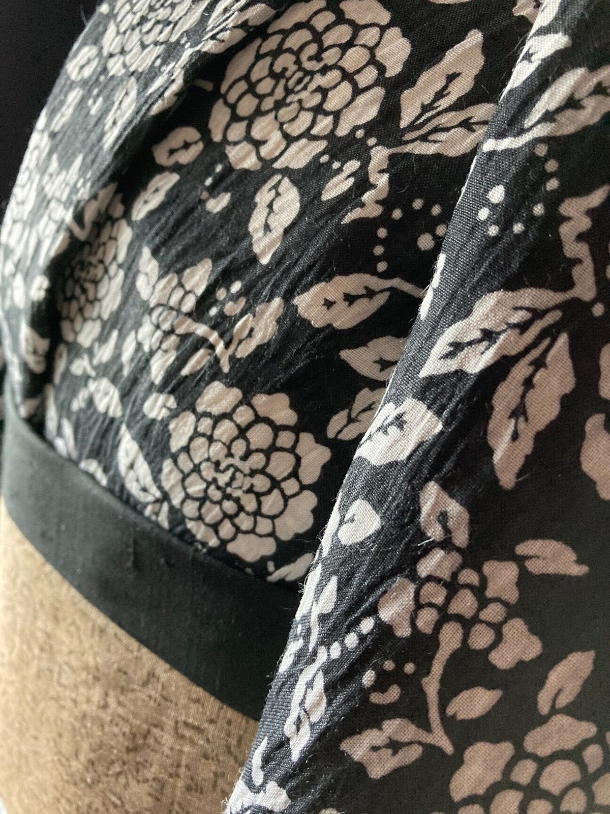 両面半幅帯 抽象模様小千谷縮x黒節紬 | 野の草