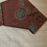 半幅帯　赤茶の紬型染