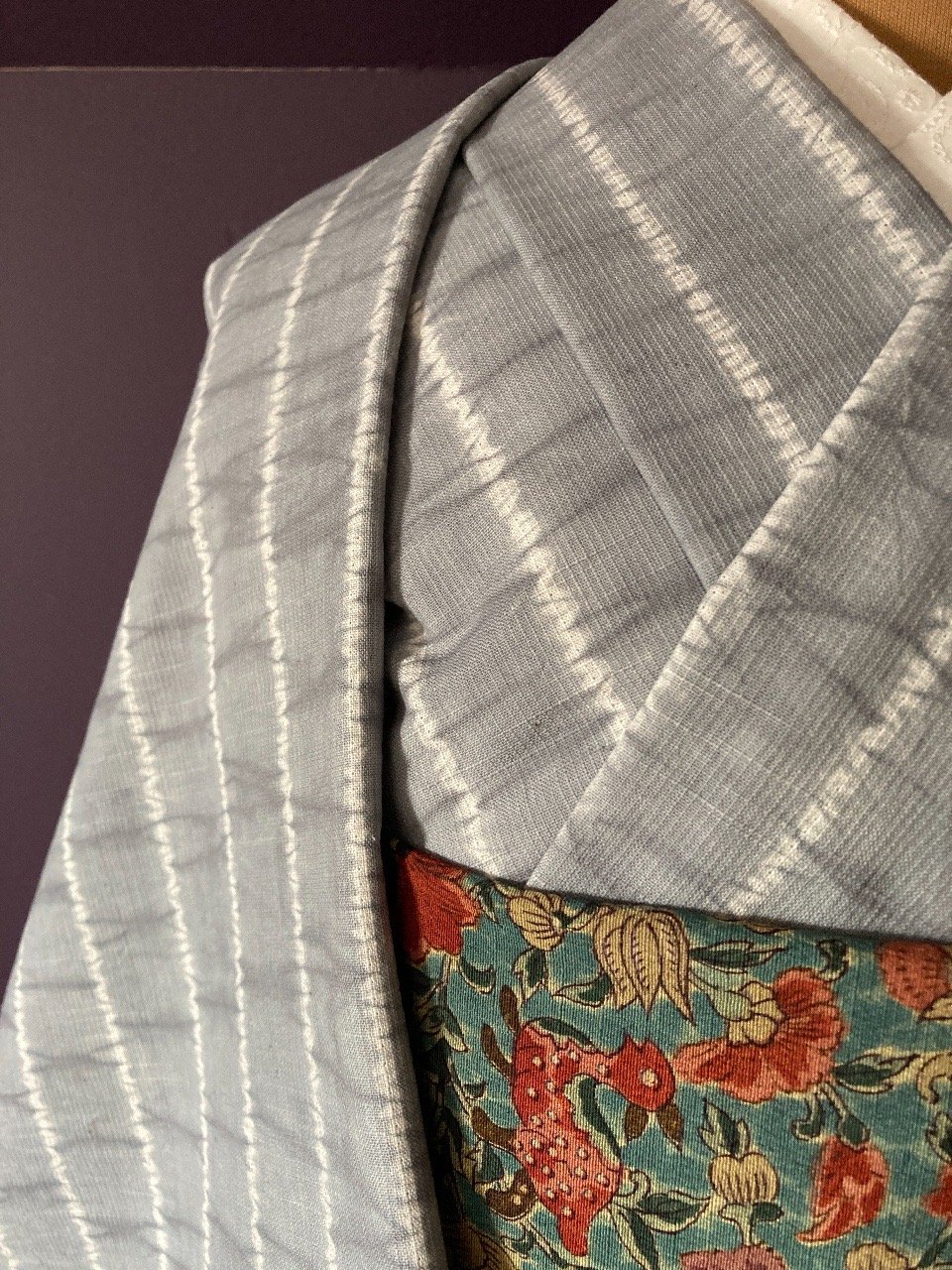 反物 片貝絞り 錫色 縞 | 野の草