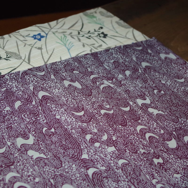 両面名古屋帯 竜田川模様駒絽x秋草模様綿紬 | 野の草