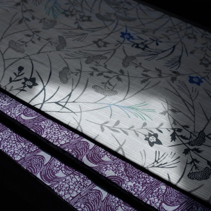 両面名古屋帯 竜田川模様駒絽x秋草模様綿紬 | 野の草