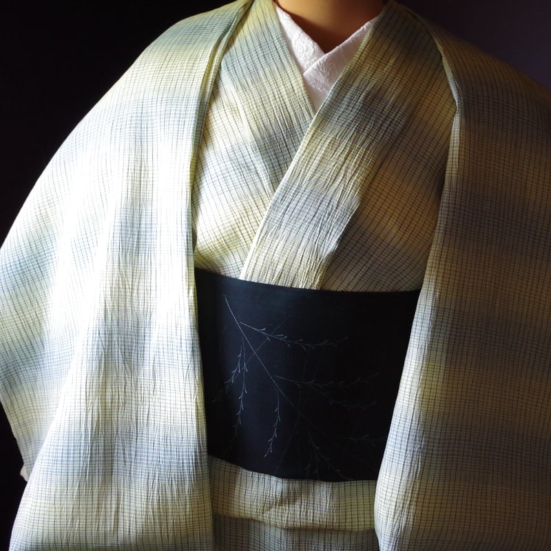 反物 小千谷縮 横段暈し 黄x青 | 野の草