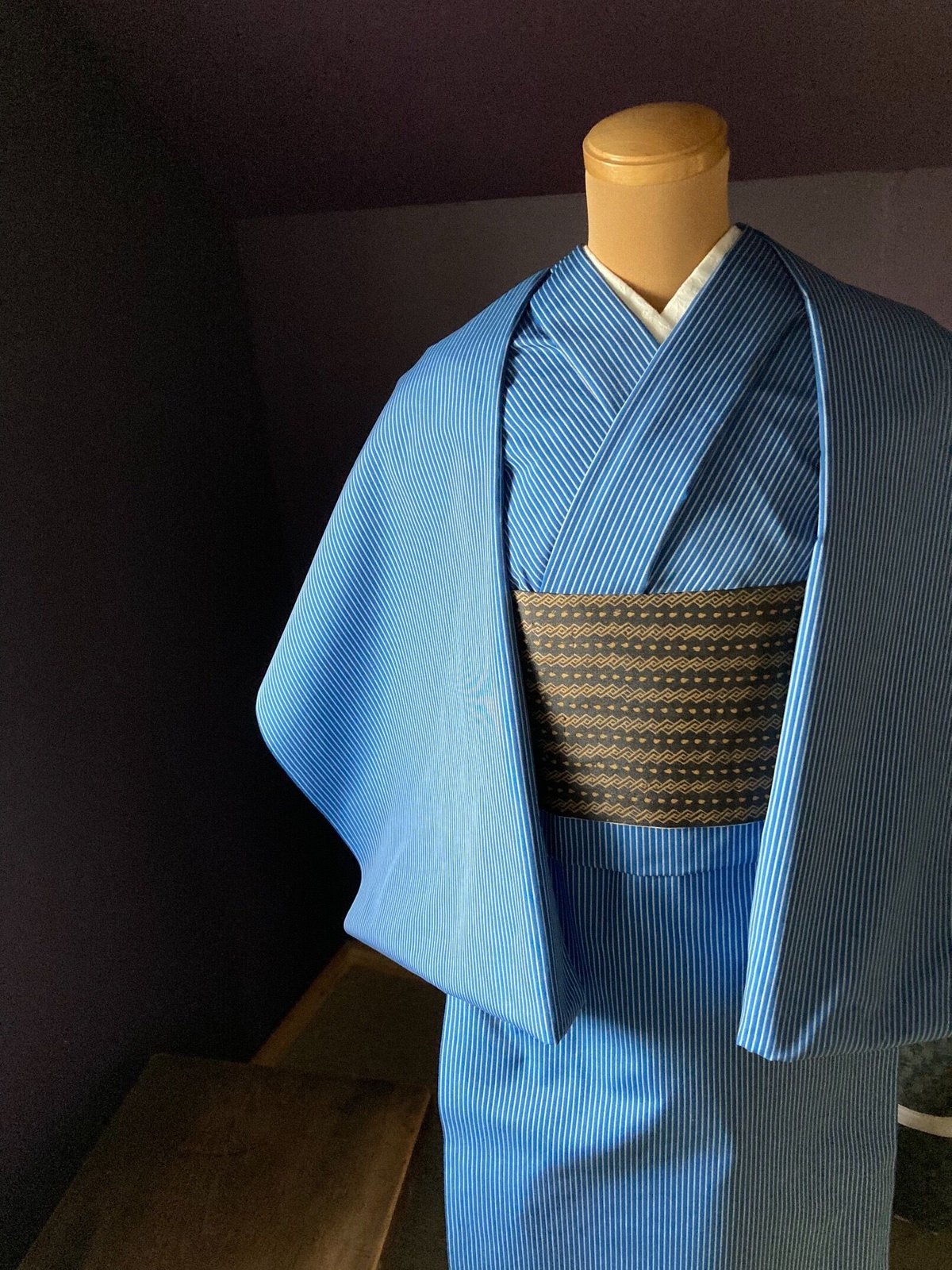 反物 丹後木綿 青い縞 | 野の草