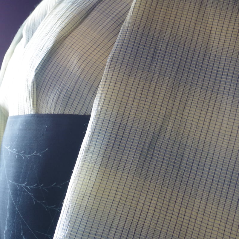 反物 小千谷縮 横段暈し 黄x青 | 野の草