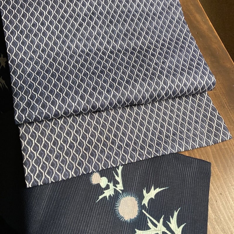 絽の名古屋帯 名古屋帯 絽にあざみ模様x変り菱つなぎ | 野の草