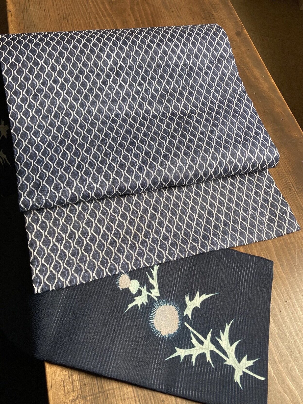 名古屋帯 絽にあざみ模様x変り菱つなぎ | 野の草