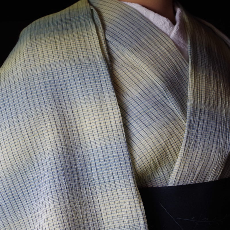 小千谷縮 反物 小千谷縮 横段暈し 黄x青 | 野の草