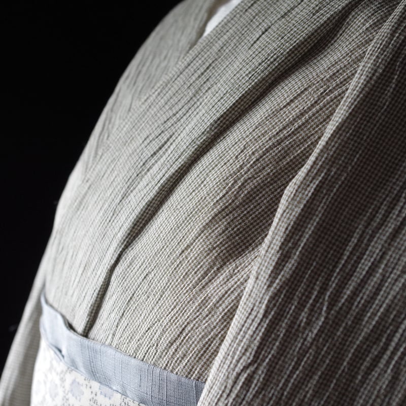 反物 小千谷縮 みじん格子 砂色 | 野の草