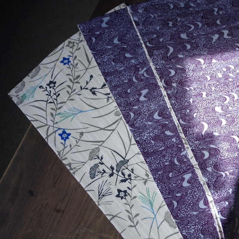 両面名古屋帯 竜田川模様駒絽x秋草模様綿紬 | 野の草