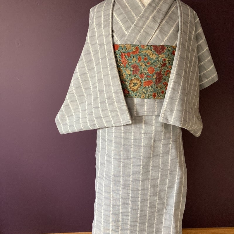 反物 片貝絞り 錫色 縞 | 野の草