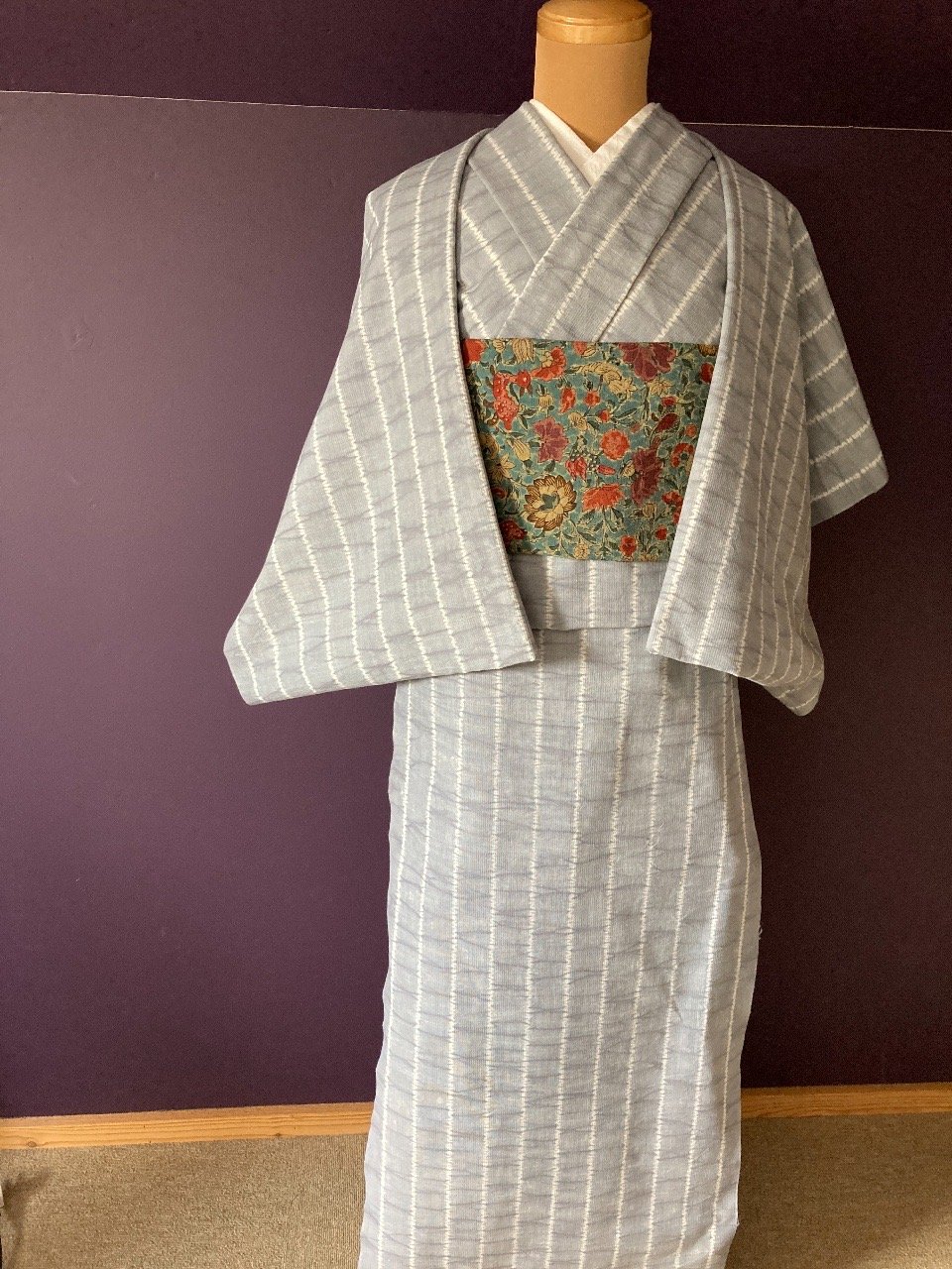 反物 片貝絞り 錫色 縞 | 野の草