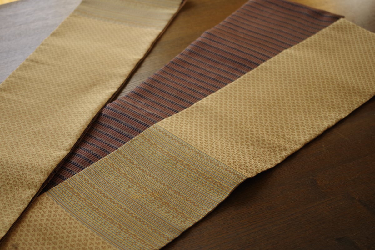 半幅帯 型染更紗 茶色系未使用品 着物の袋帯 紬 茶系