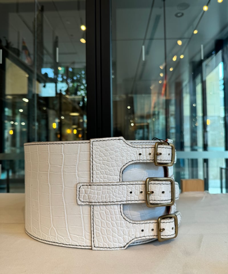 姫路レザー 白クロコ型押し 帯ベルト(半巾) | 音遊 onyou market