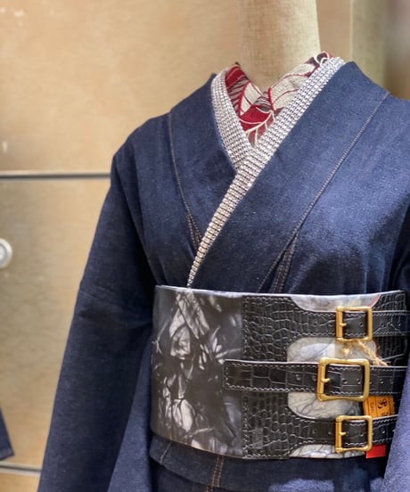 〈和男師〉姫路レザー 帯ベルト（半巾）ムラ染め柄
