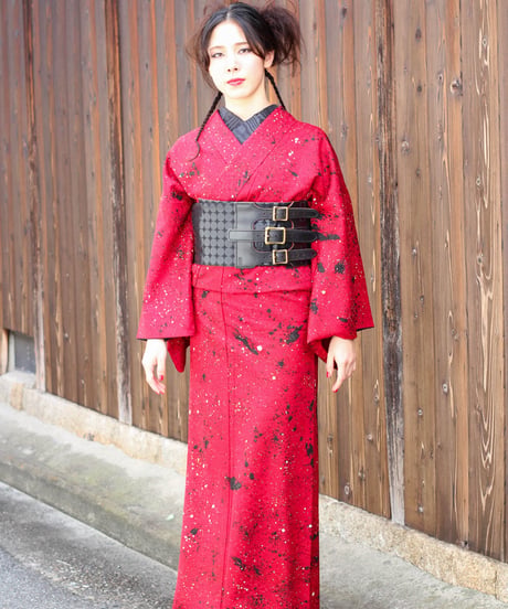 〈和男師〉広島 金襴織 帯ベルト（半巾）黒ドット柄