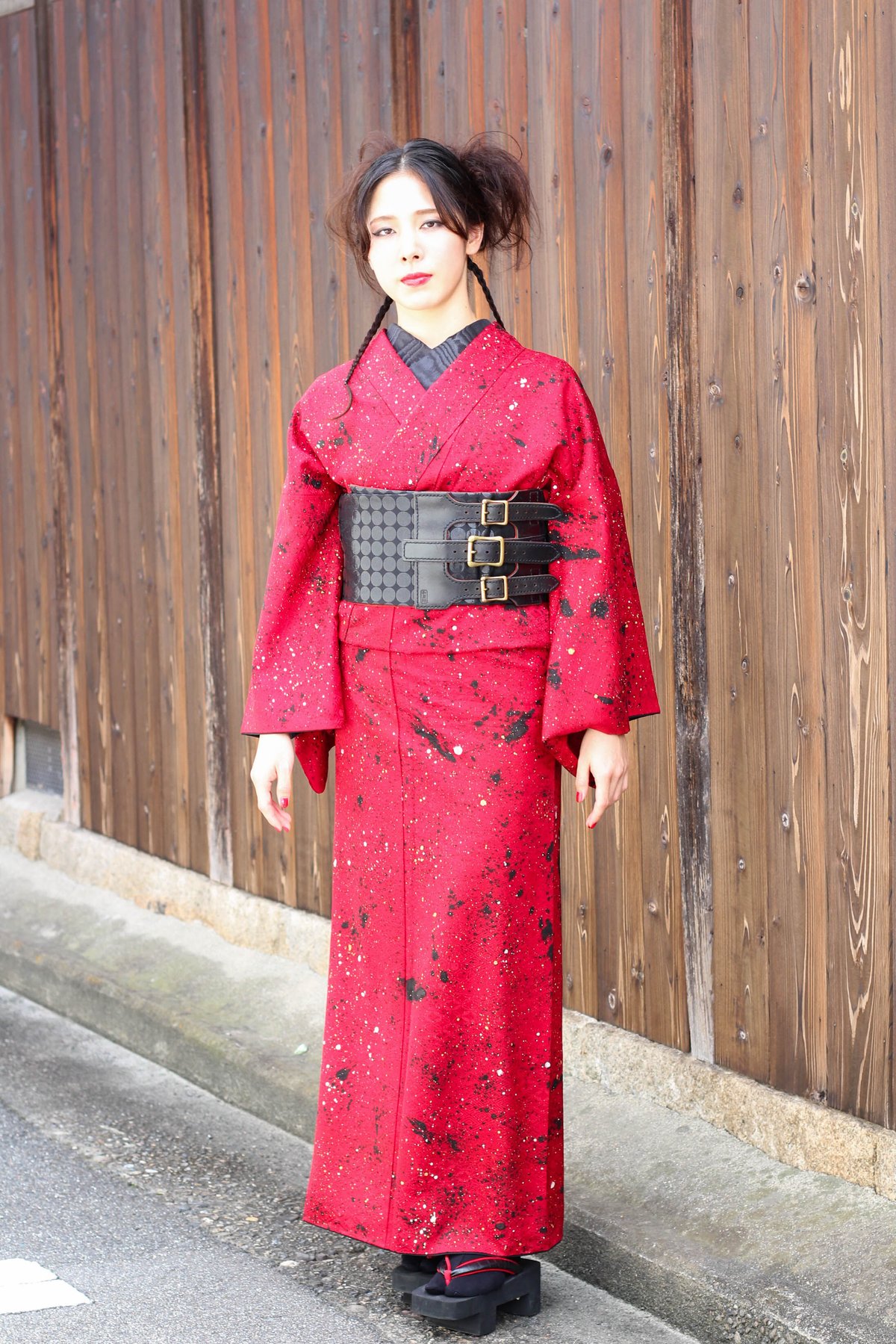 和男師〉広島 金襴織 帯ベルト（半巾）黒ドット柄 | 音遊 onyou