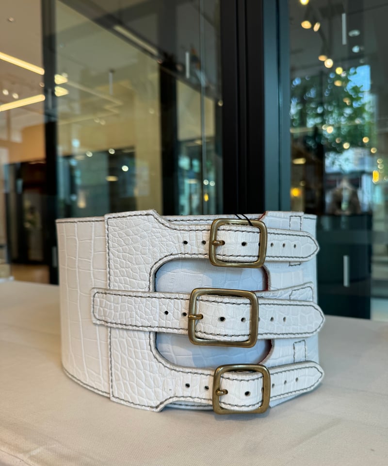 姫路レザー 白クロコ型押し 帯ベルト(半巾) | 音遊 onyou market 