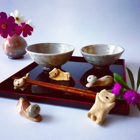 夫婦飯碗　 粉引手 大 小