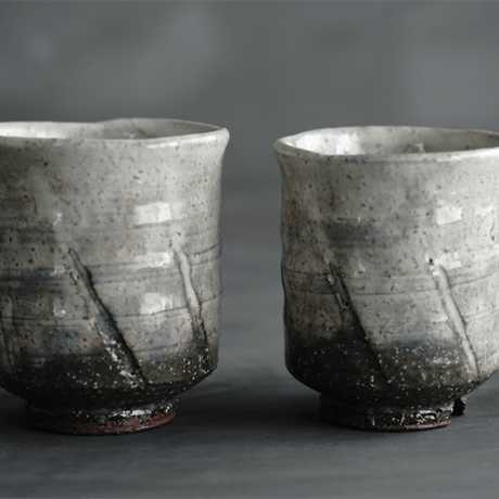 夫婦湯呑 粉引手