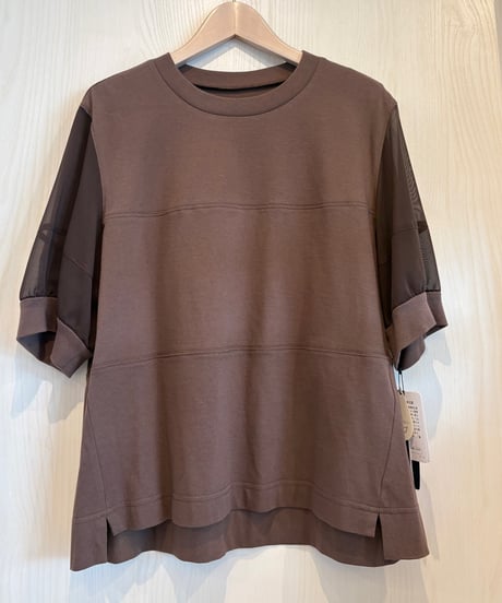 袖シアーコットンTシャツ