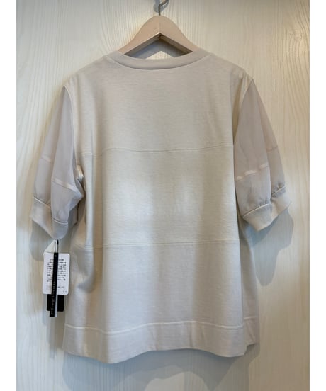 袖シアーコットンTシャツ